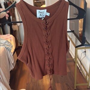 Princess Polly Brown Ribbed Tie Front Tank Top